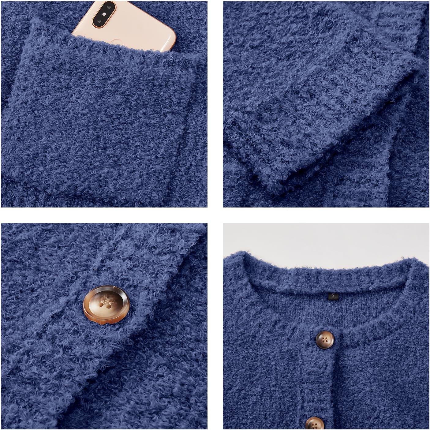 imageArachampampCloz Womens Open Front Cardigan Sweaters Fall Fashion Button Down Knit Chunky Outwear Coats with PocketsDark Blue