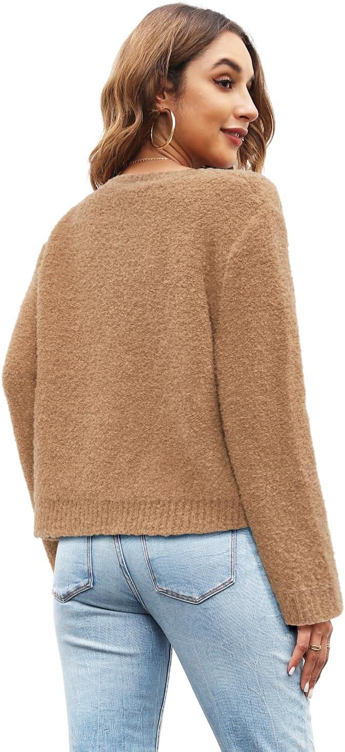 imageArachampampCloz Womens Open Front Cardigan Sweaters Fall Fashion Button Down Knit Chunky Outwear Coats with PocketsKhaki