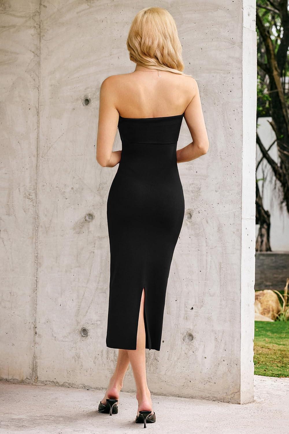 imageArachampampCloz Womens Silk Blend Fold Over Elegant Classy Wedding Guest Dress 2025Black