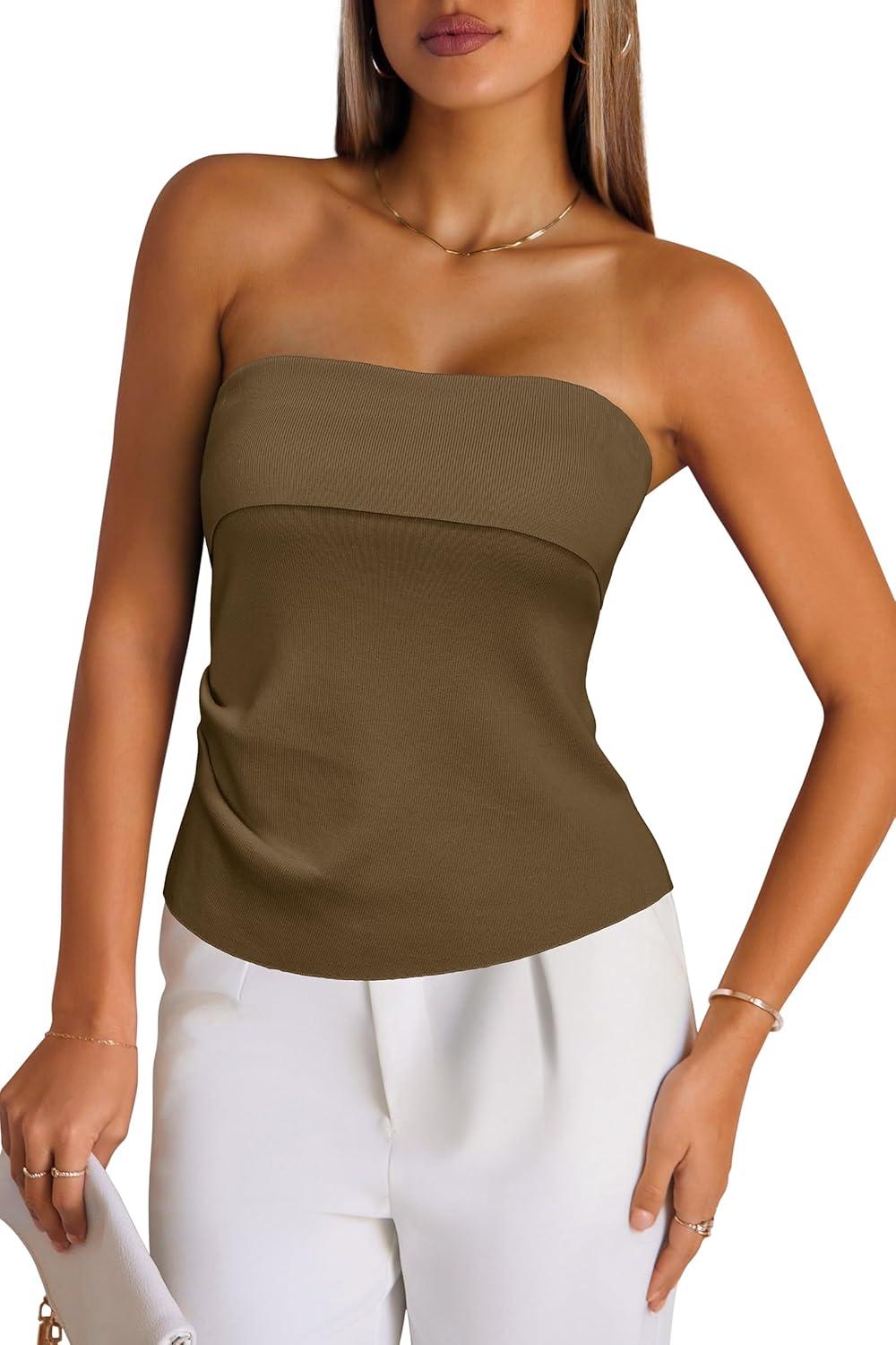 imageArachampampCloz Womens Silk Blend Non See Through Non Slip Fall Fashion Tube Top 2025Brown