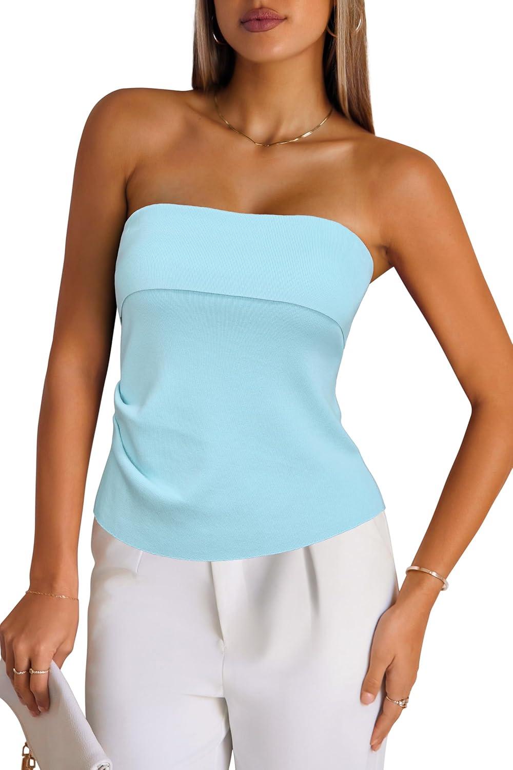 imageArachampampCloz Womens Silk Blend Non See Through Non Slip Fall Fashion Tube Top 2025Light Blue