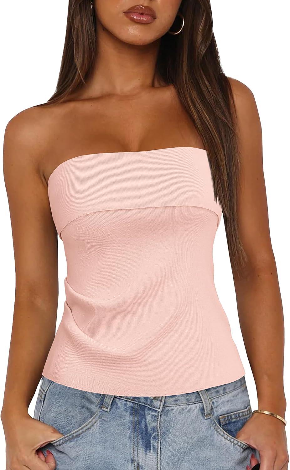 imageArachampampCloz Womens Silk Blend Non See Through Non Slip Fall Fashion Tube Top 2025Light Pink