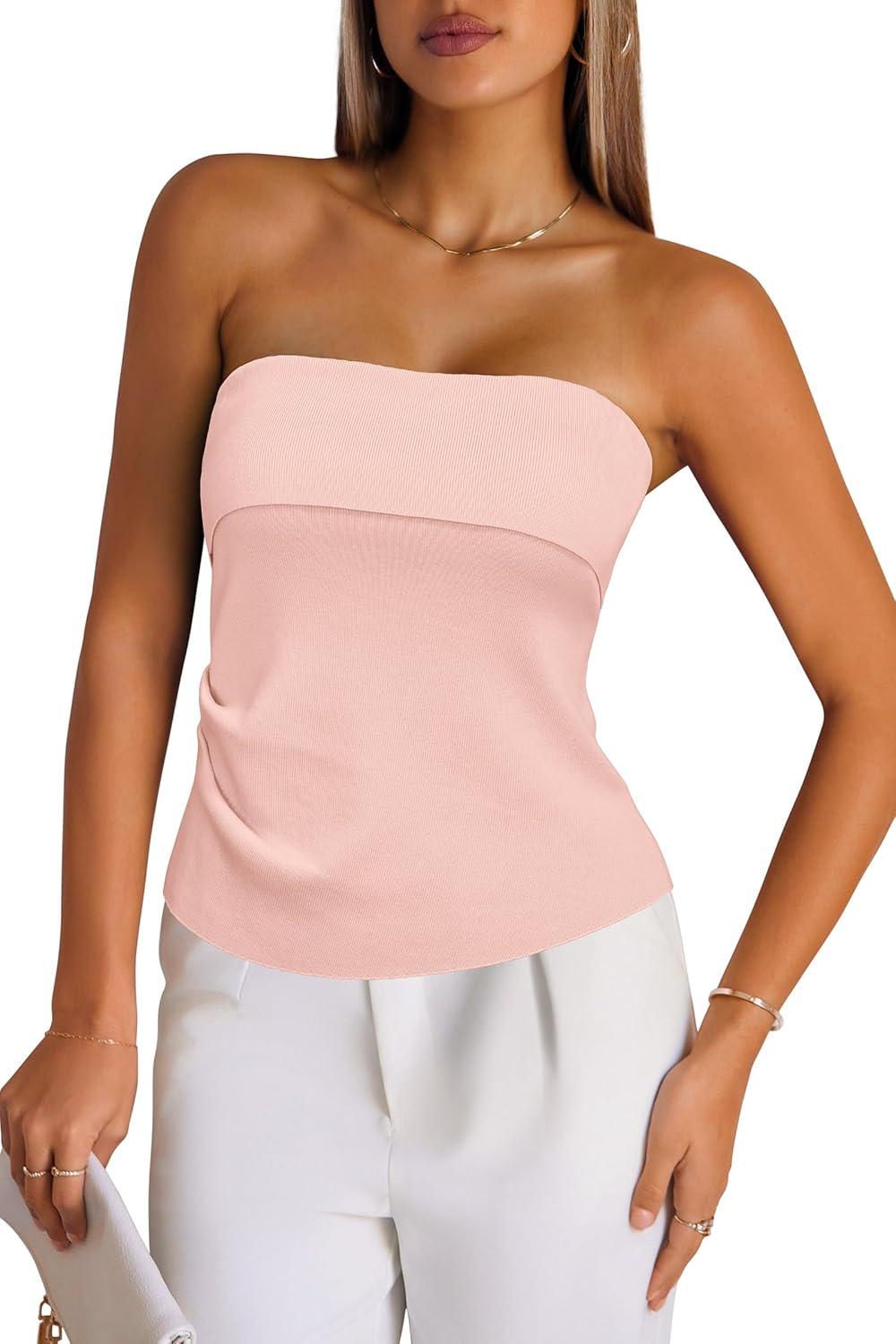 imageArachampampCloz Womens Silk Blend Non See Through Non Slip Fall Fashion Tube Top 2025Light Pink
