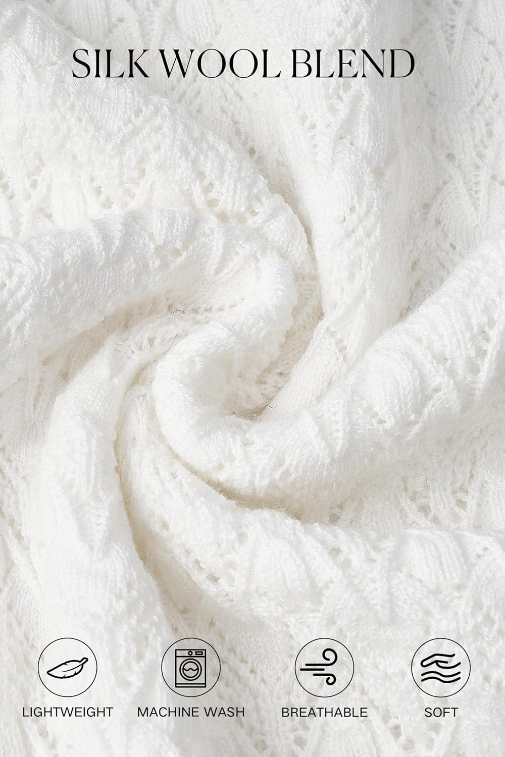 imageArachampampCloz Womens Silk Wool Blend Lace Mock Neck Slim Fitted Sweater Trendy 2025White