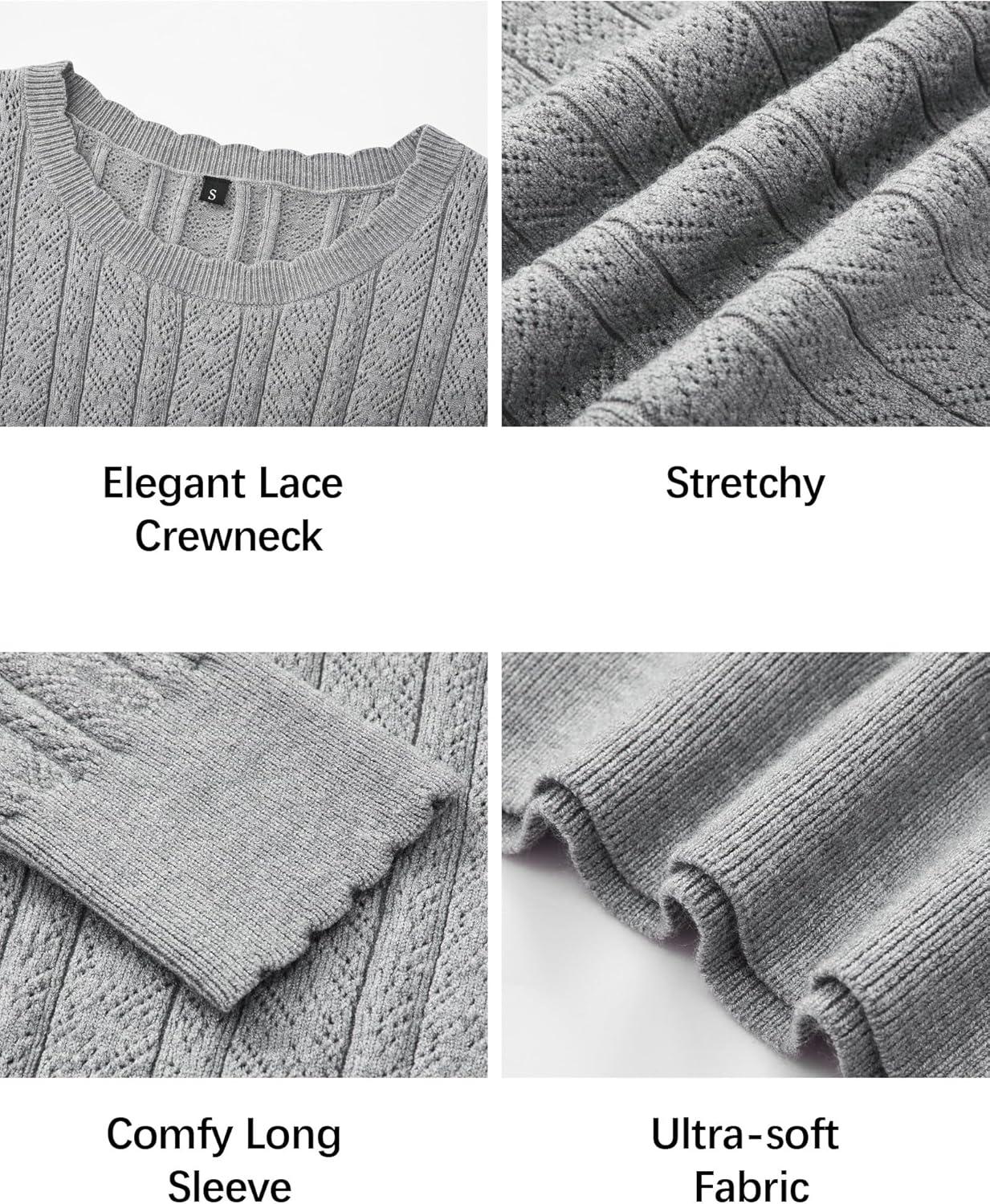 imageArachampampCloz Womens Summer Fall Scalloped Lace Cuff Crewneck Tops Textured ShirtsBgrey