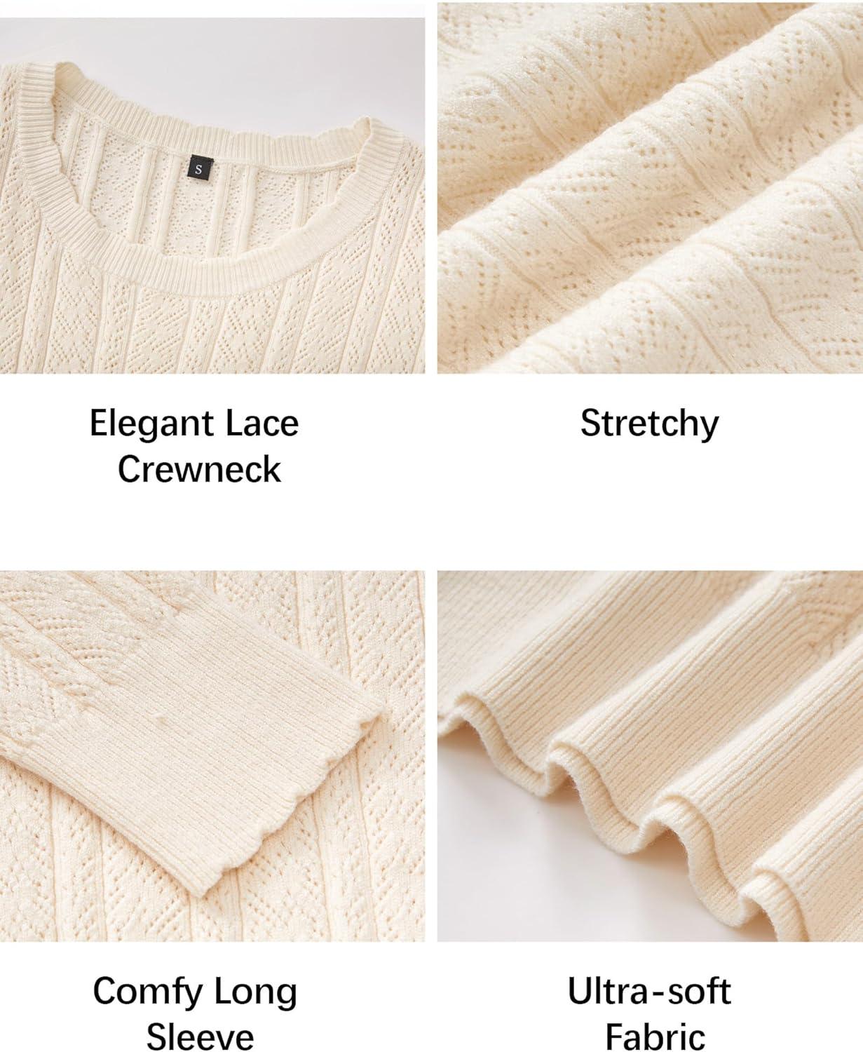 imageArachampampCloz Womens Summer Fall Scalloped Lace Cuff Crewneck Tops Textured ShirtsBivory Apricot