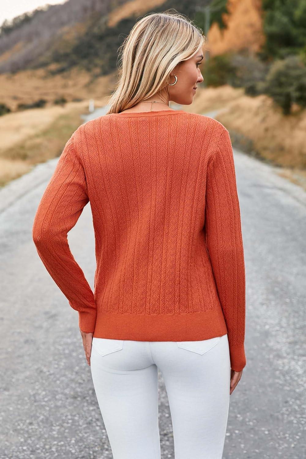 imageArachampampCloz Womens Summer Fall Scalloped Lace Cuff Crewneck Tops Textured ShirtsBrust Orange