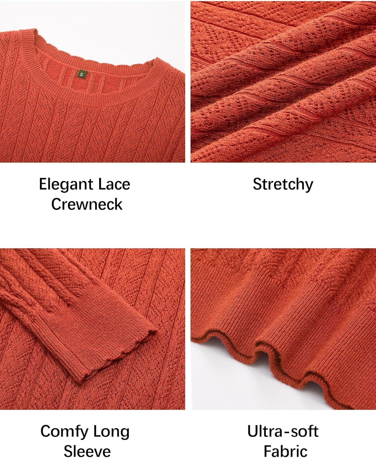 imageArachampampCloz Womens Summer Fall Scalloped Lace Cuff Crewneck Tops Textured ShirtsBrust Orange