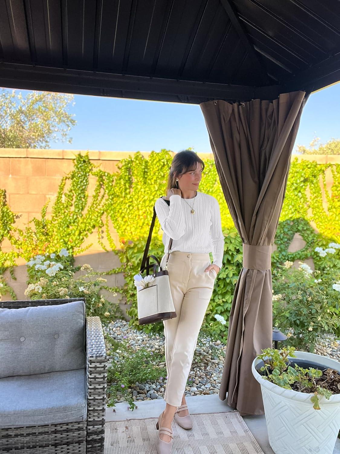 imageArachampampCloz Womens Summer Fall Scalloped Lace Cuff Crewneck Tops Textured ShirtsBwhite