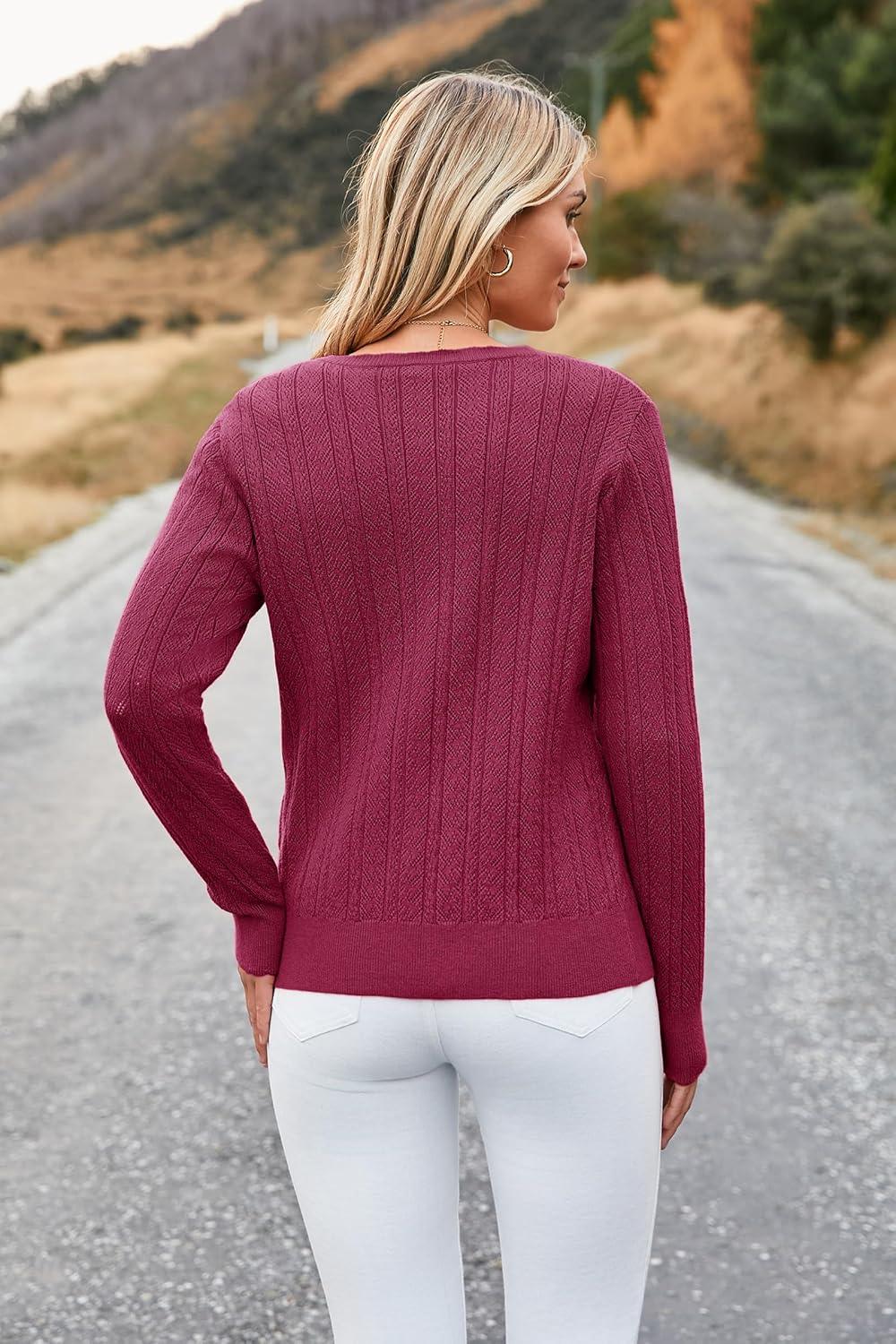 imageArachampampCloz Womens Summer Fall Scalloped Lace Cuff Crewneck Tops Textured ShirtsBwine Red