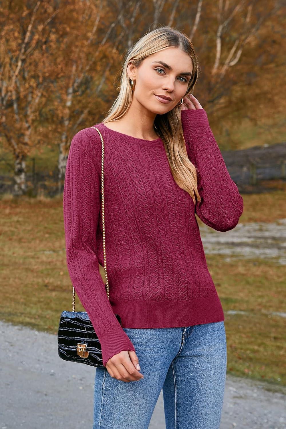 imageArachampampCloz Womens Summer Fall Scalloped Lace Cuff Crewneck Tops Textured ShirtsBwine Red