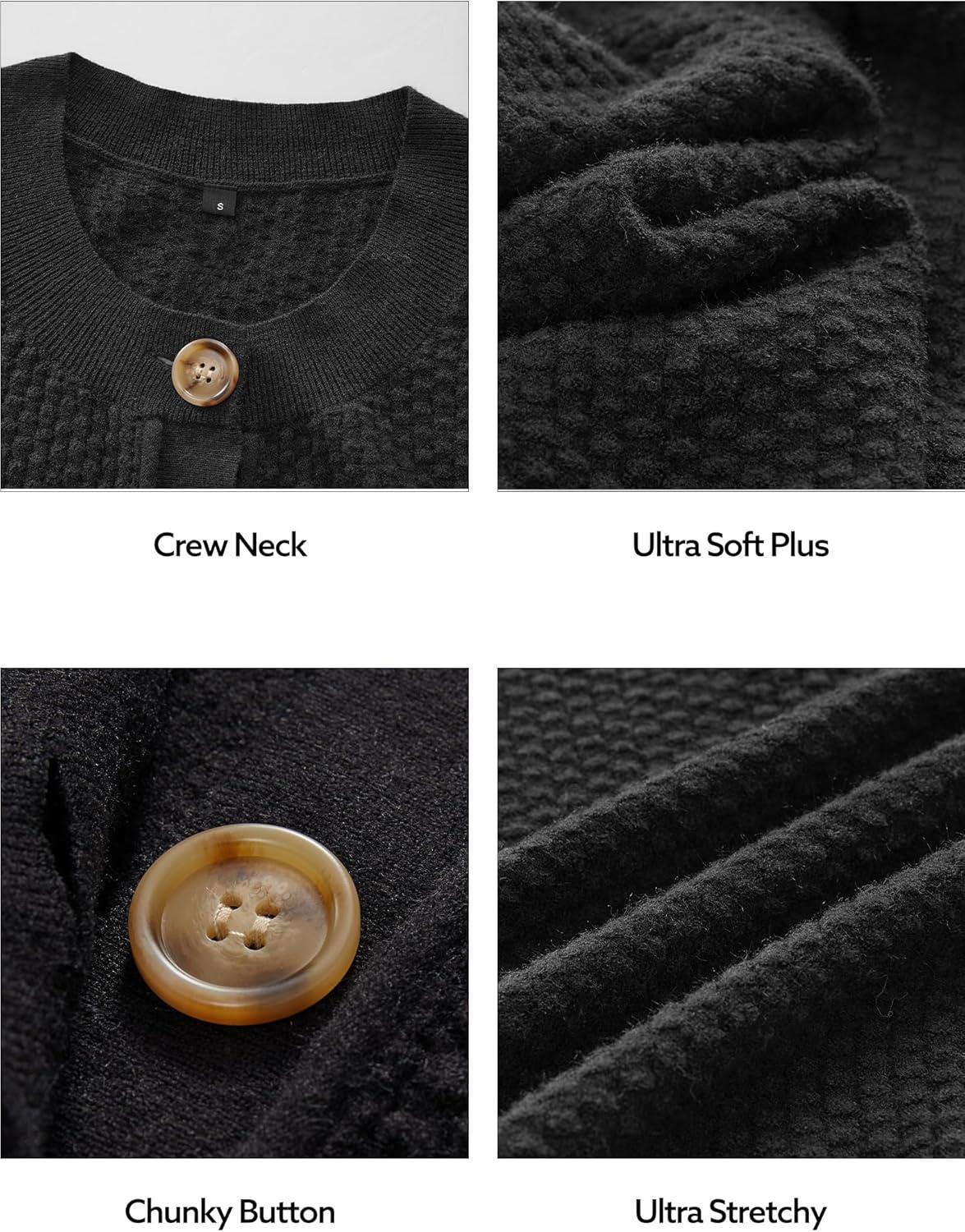 imageArachampampCloz Womens Waffle Cropped Cardigan Ultra Stretchy 2025 Spring Soft Chunky Button Business Casual SweatersBlack