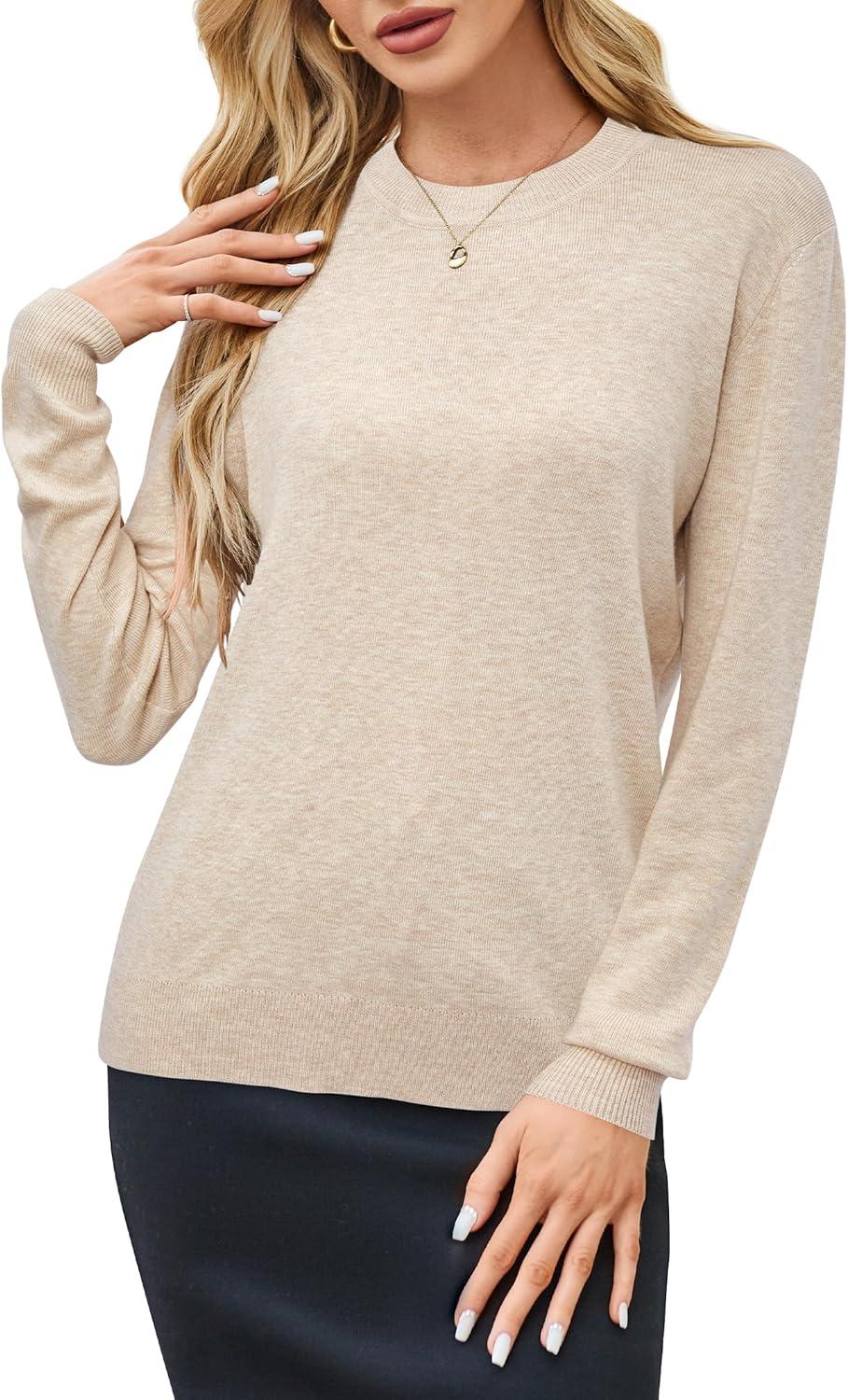 imageArachampampCloz Womens Wool Blend Classic Crew Neck Casual Fall SweatersAapricot