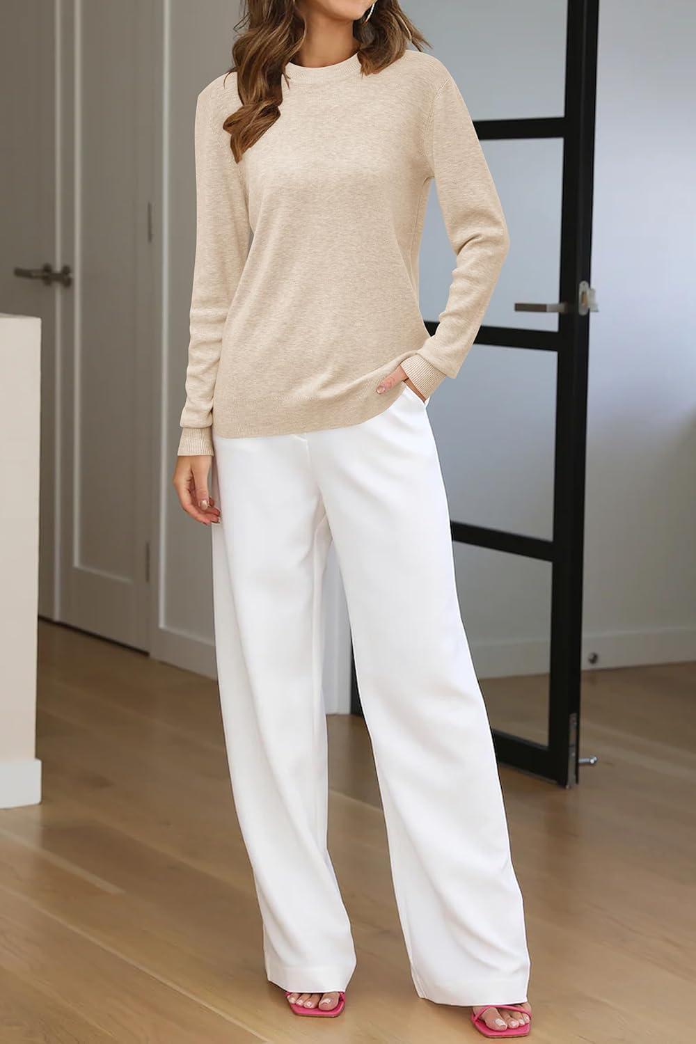 imageArachampampCloz Womens Wool Blend Classic Crew Neck Casual Fall SweatersAapricot