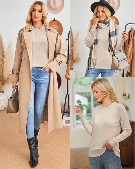 imageArachampampCloz Womens Wool Blend Classic Crew Neck Casual Fall SweatersAapricot