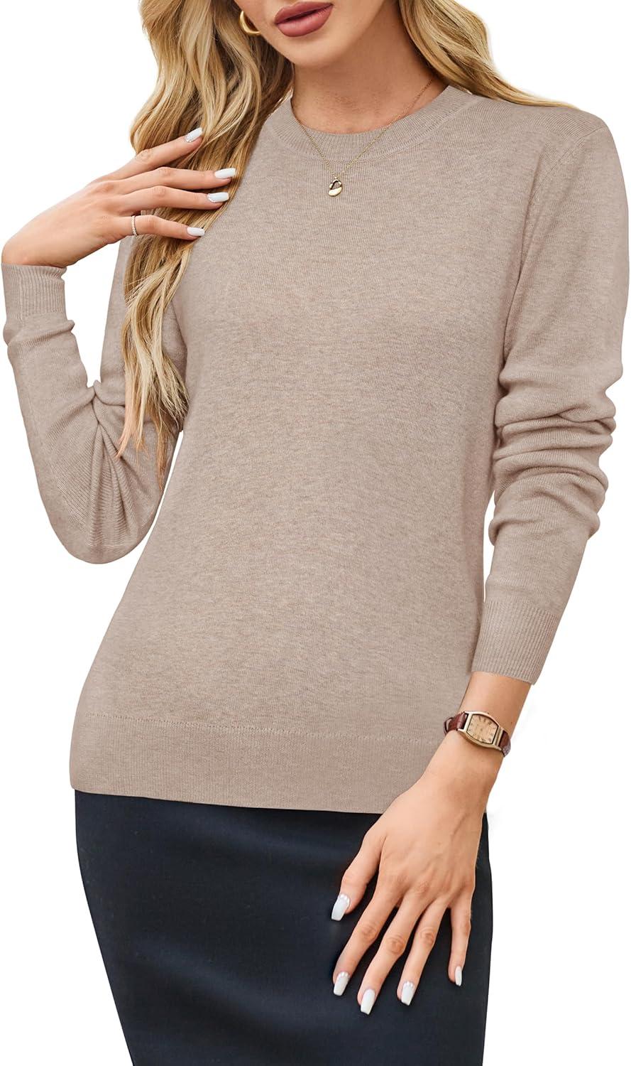 imageArachampampCloz Womens Wool Blend Classic Crew Neck Casual Fall SweatersAapricot02