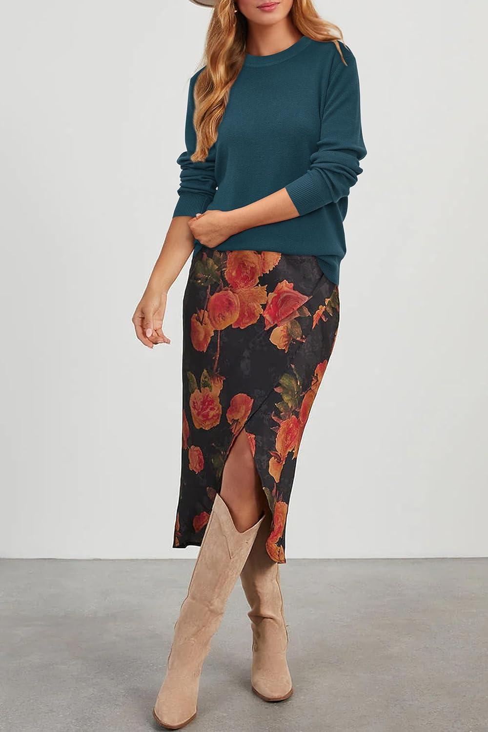 imageArachampampCloz Womens Wool Blend Classic Crew Neck Casual Fall SweatersAbluish Green