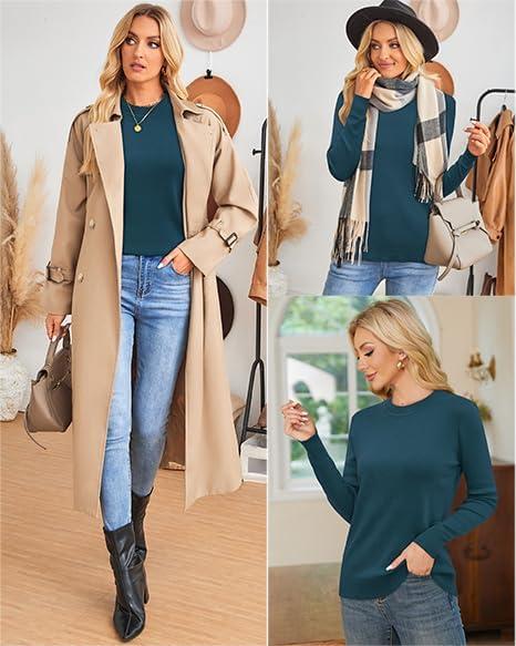 imageArachampampCloz Womens Wool Blend Classic Crew Neck Casual Fall SweatersAbluish Green