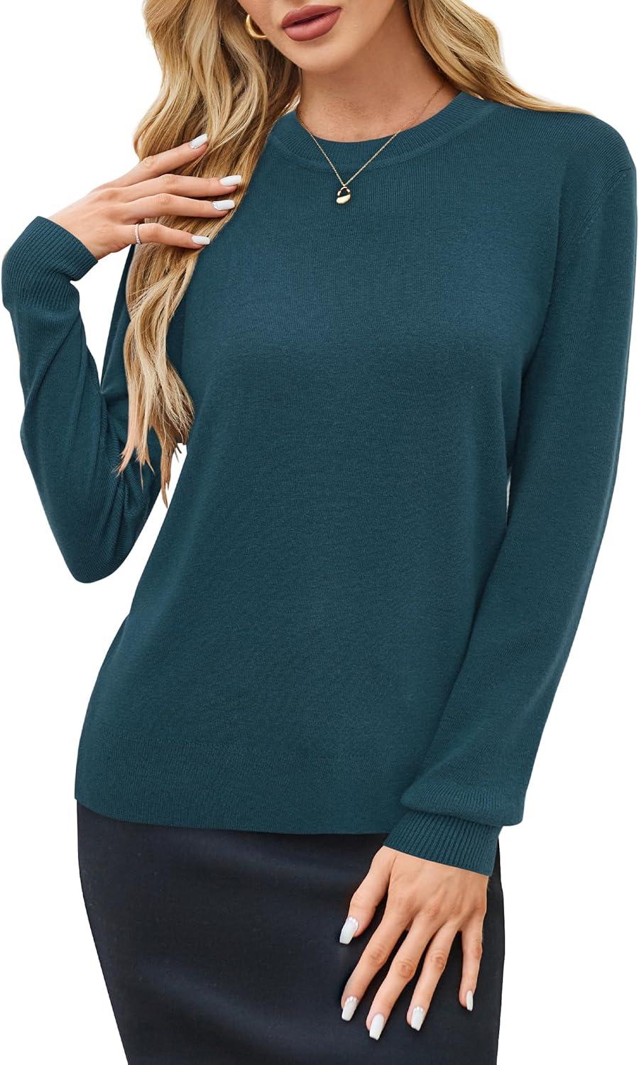 imageArachampampCloz Womens Wool Blend Classic Crew Neck Casual Fall SweatersAbluish Green