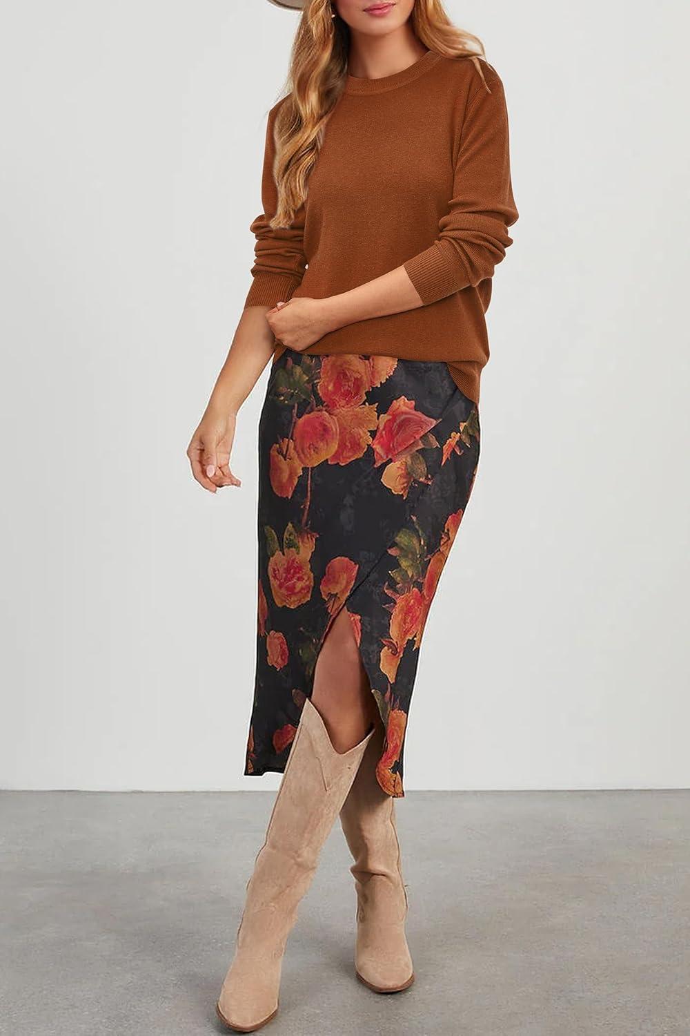 imageArachampampCloz Womens Wool Blend Classic Crew Neck Casual Fall SweatersAcaramel