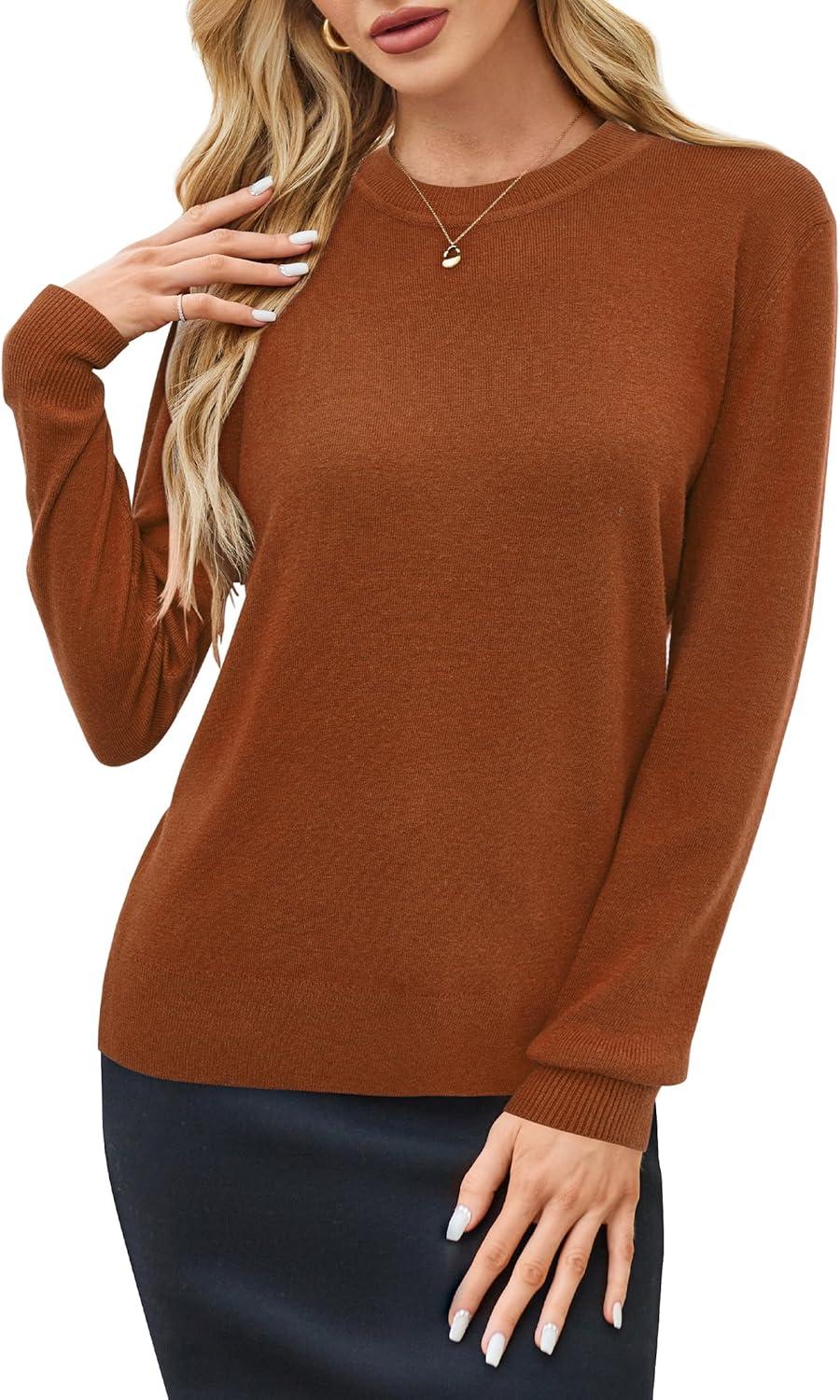 imageArachampampCloz Womens Wool Blend Classic Crew Neck Casual Fall SweatersAcaramel