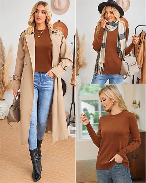 imageArachampampCloz Womens Wool Blend Classic Crew Neck Casual Fall SweatersAcaramel