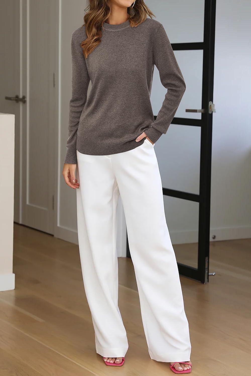 imageArachampampCloz Womens Wool Blend Classic Crew Neck Casual Fall SweatersAcoffee