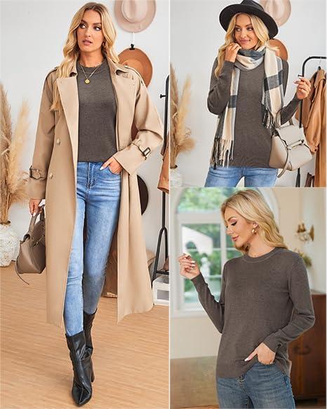 imageArachampampCloz Womens Wool Blend Classic Crew Neck Casual Fall SweatersAcoffee