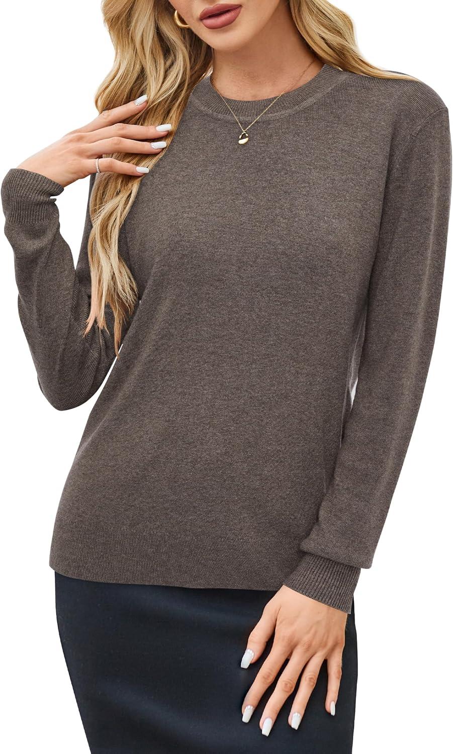 imageArachampampCloz Womens Wool Blend Classic Crew Neck Casual Fall SweatersAcoffee