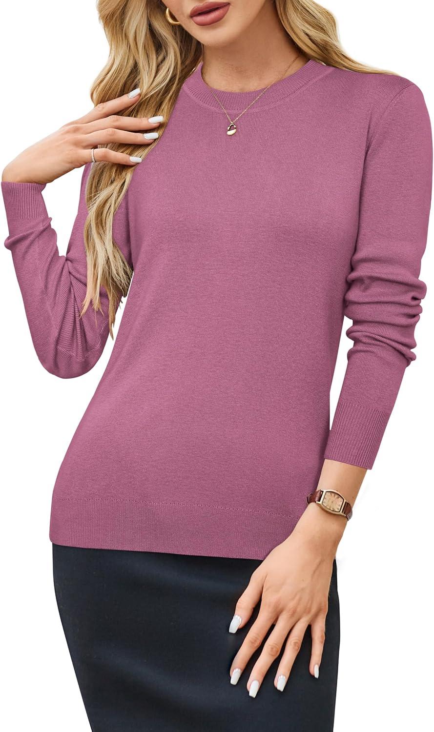 imageArachampampCloz Womens Wool Blend Classic Crew Neck Casual Fall SweatersAdark Pink