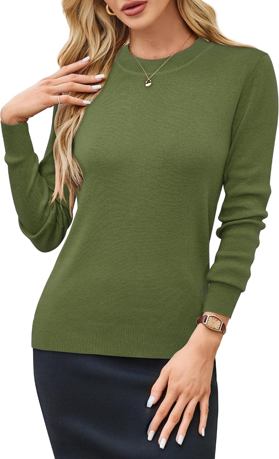 imageArachampampCloz Womens Wool Blend Classic Crew Neck Casual Fall SweatersAgrass Green