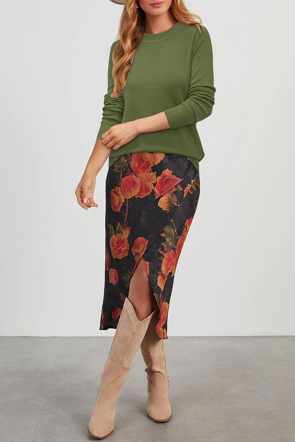 imageArachampampCloz Womens Wool Blend Classic Crew Neck Casual Fall SweatersAgrass Green