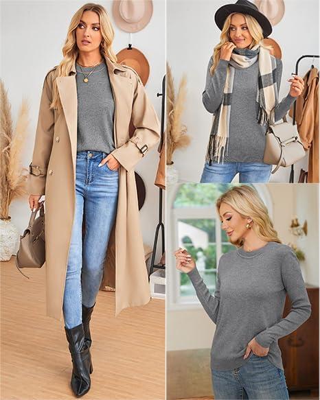 imageArachampampCloz Womens Wool Blend Classic Crew Neck Casual Fall SweatersAgray