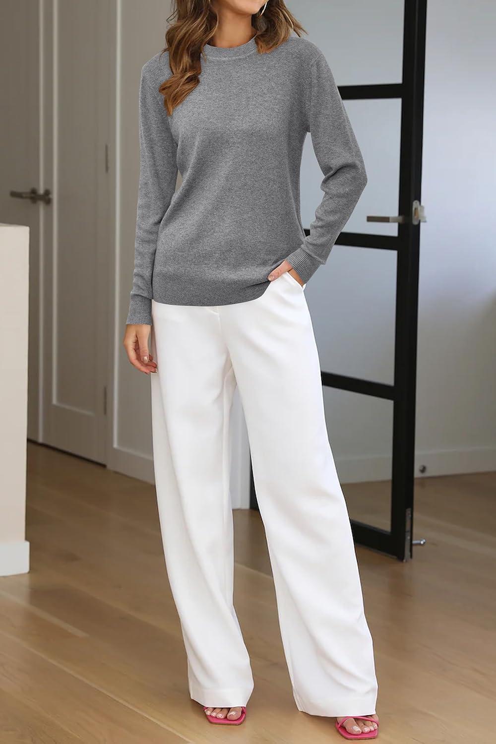 imageArachampampCloz Womens Wool Blend Classic Crew Neck Casual Fall SweatersAgray