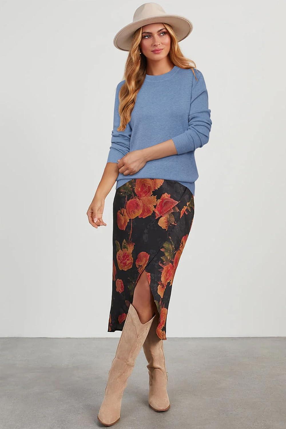 imageArachampampCloz Womens Wool Blend Classic Crew Neck Casual Fall SweatersAlight Blue