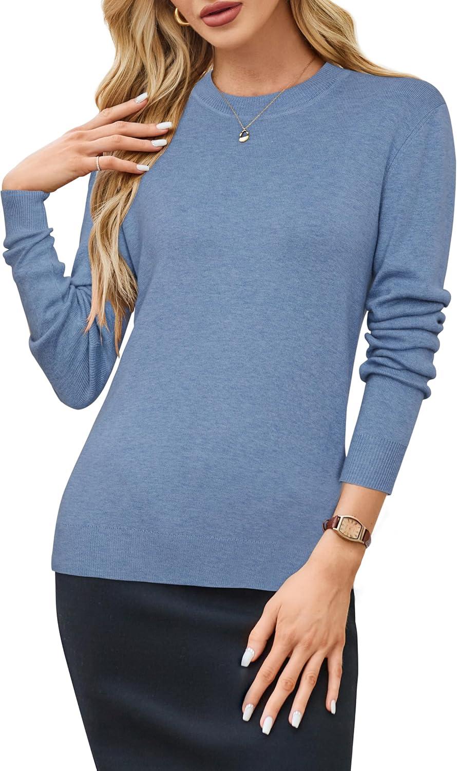 imageArachampampCloz Womens Wool Blend Classic Crew Neck Casual Fall SweatersAlight Blue