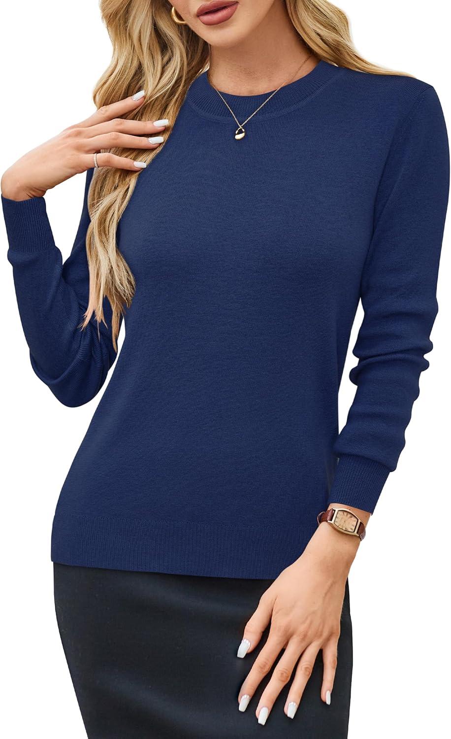 imageArachampampCloz Womens Wool Blend Classic Crew Neck Casual Fall SweatersAnavy Blue