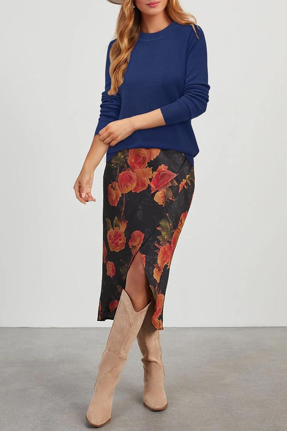 imageArachampampCloz Womens Wool Blend Classic Crew Neck Casual Fall SweatersAnavy Blue