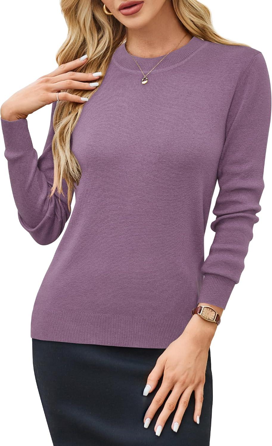 imageArachampampCloz Womens Wool Blend Classic Crew Neck Casual Fall SweatersApurple