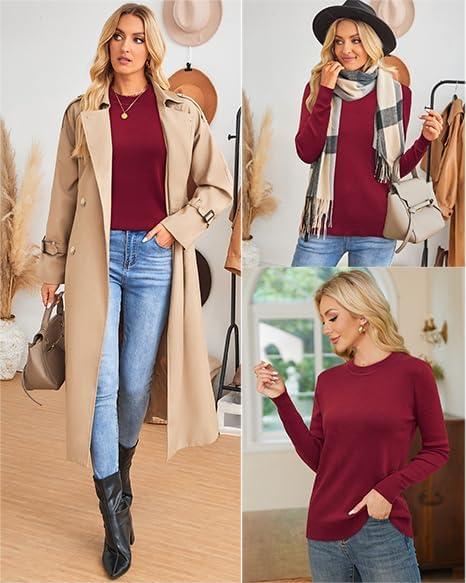 imageArachampampCloz Womens Wool Blend Classic Crew Neck Casual Fall SweatersAred