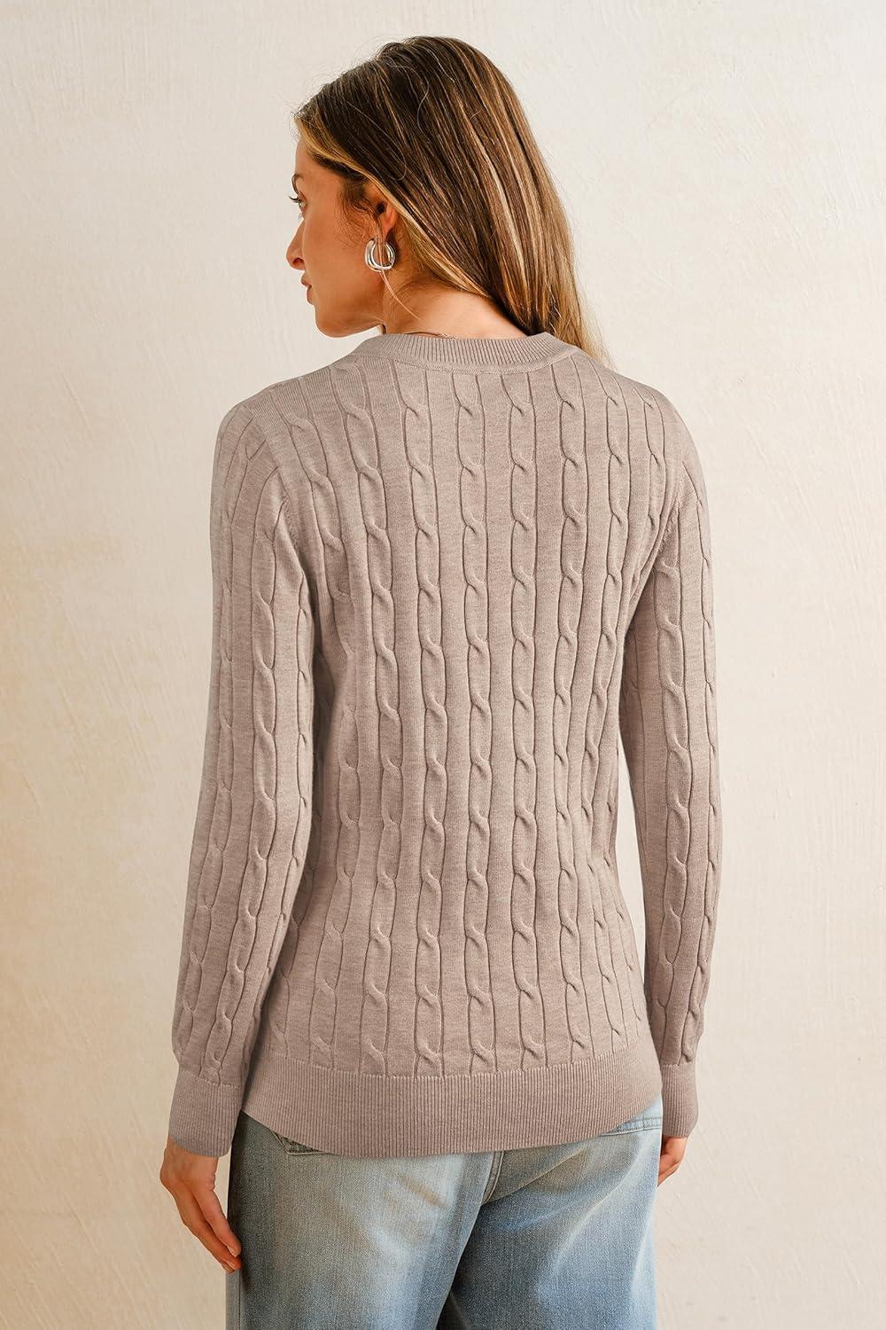 imageArachampampCloz Womens Wool Blend Classic Crew Neck Casual Fall SweatersCableapricot