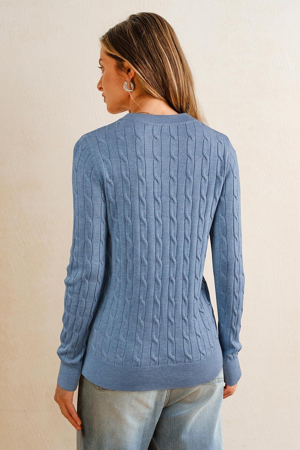 imageArachampampCloz Womens Wool Blend Classic Crew Neck Casual Fall SweatersCableblue