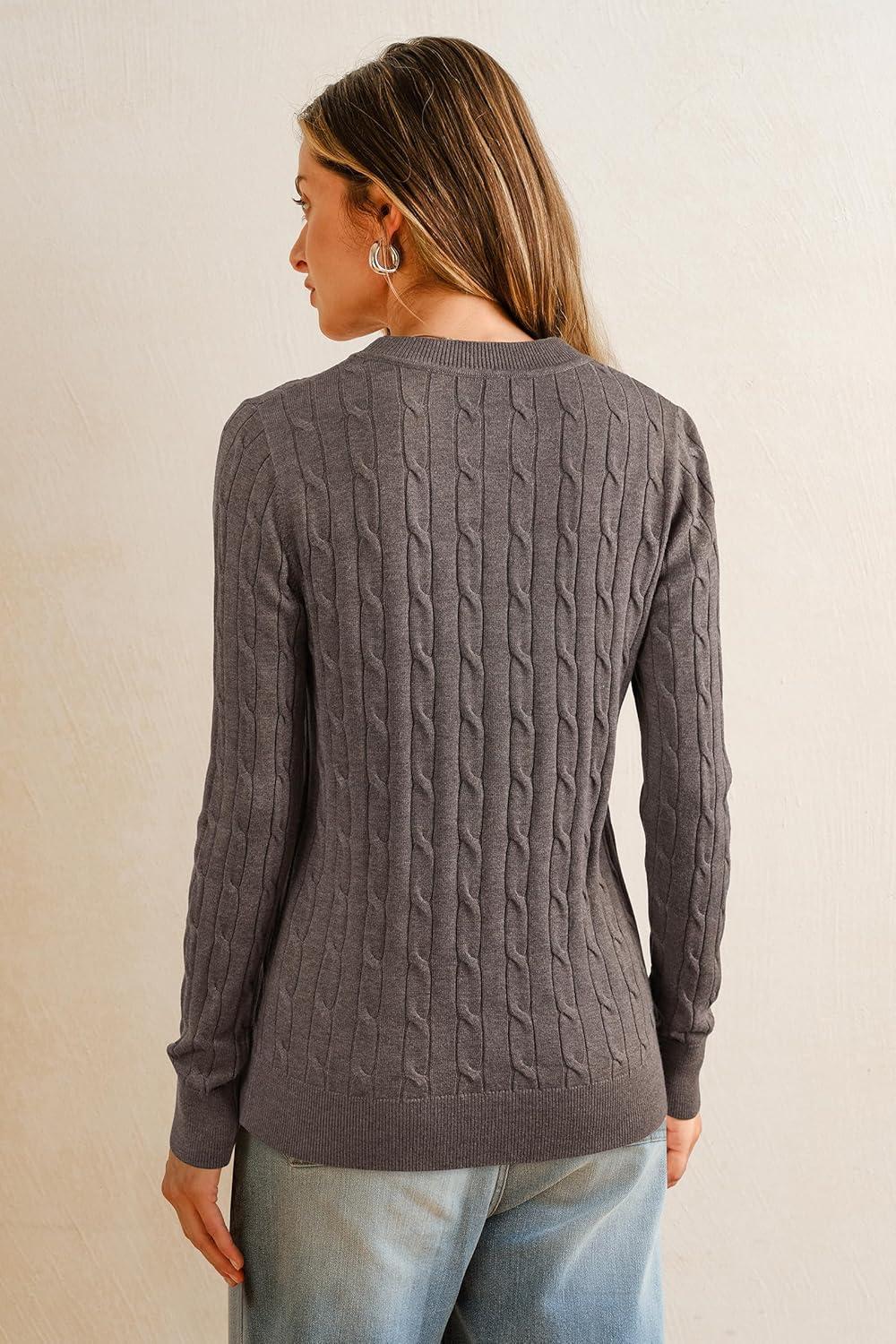 imageArachampampCloz Womens Wool Blend Classic Crew Neck Casual Fall SweatersCablecoffee