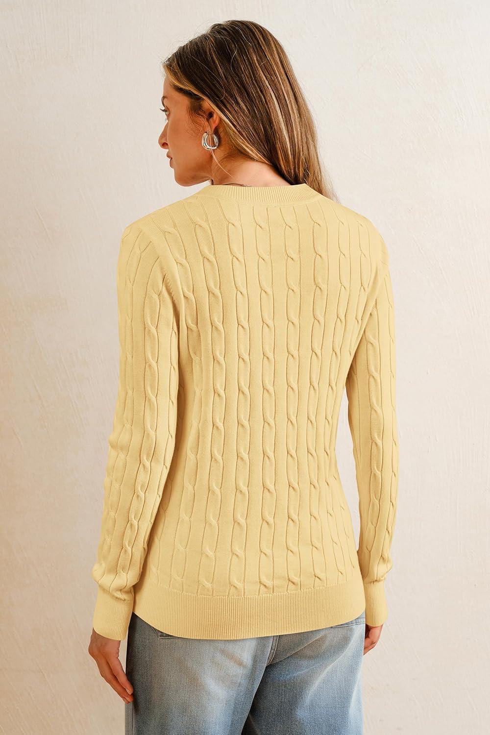 imageArachampampCloz Womens Wool Blend Classic Crew Neck Casual Fall SweatersCableyellow