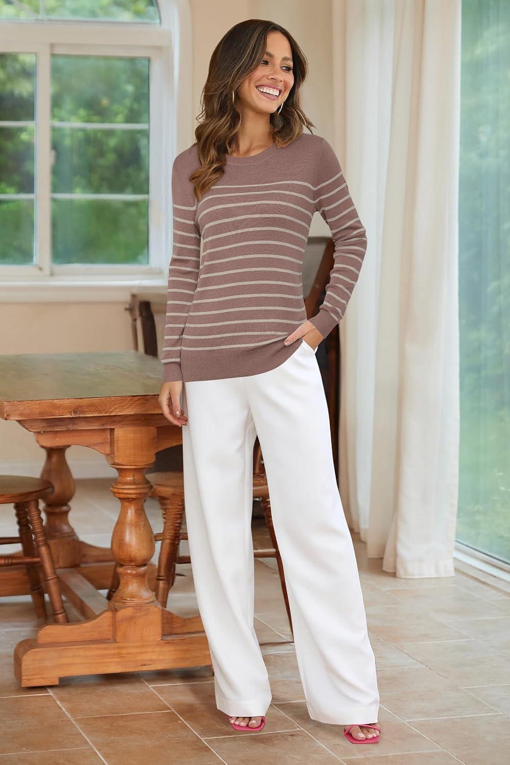 imageArachampampCloz Womens Wool Blend Classic Crew Neck Casual Fall SweatersDusty Pinkapricot