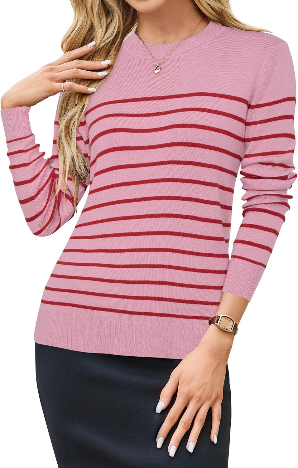imageArachampampCloz Womens Wool Blend Classic Crew Neck Casual Fall SweatersPinkred