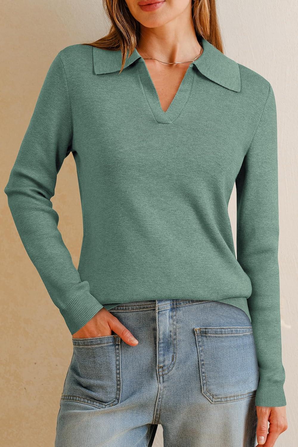 imageArachampampCloz Womens Wool Blend Collared Fall Pullover Sweaters Business Casual Outfits 2025Sage Green