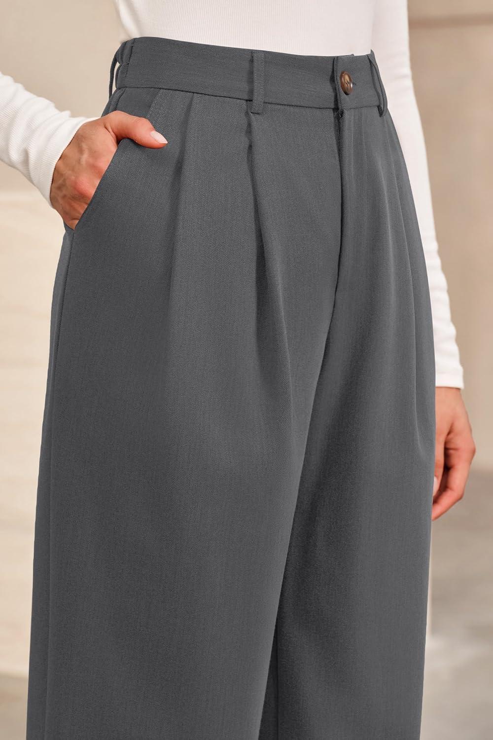 imageArachampampCloz Womens Wool Blend Elastic Waist Straight Leg Business Casual Pants 2025Dark Grey