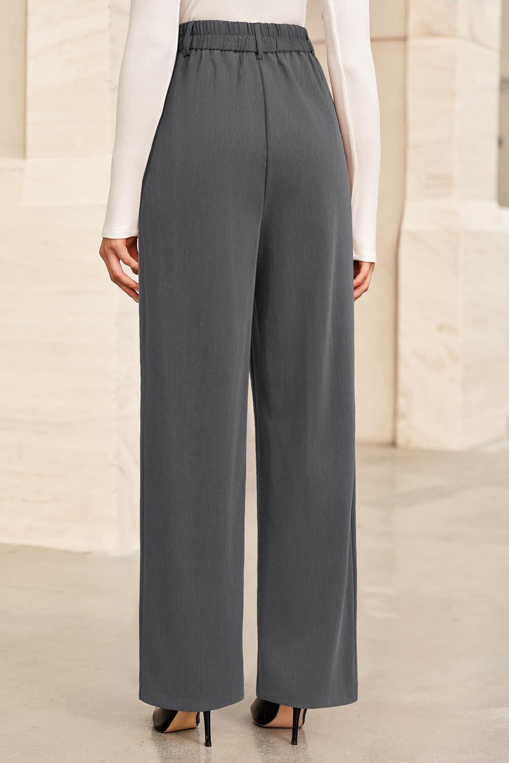 imageArachampampCloz Womens Wool Blend Elastic Waist Straight Leg Business Casual Pants 2025Dark Grey