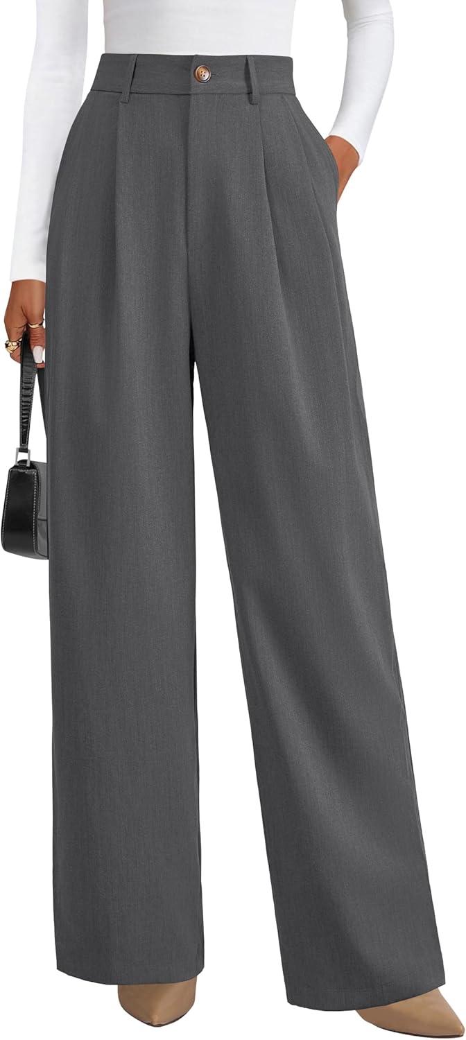 imageArachampampCloz Womens Wool Blend Elastic Waist Straight Leg Business Casual Pants 2025Dark Grey